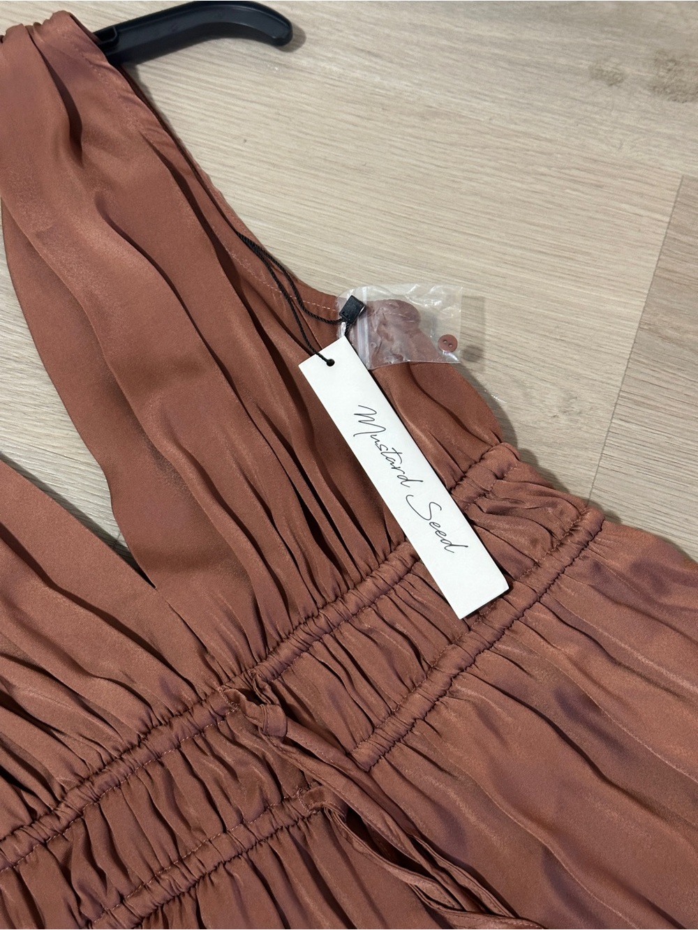 Mustard Seed Copper Brown Pleated One-Shoulder Jumpsuit